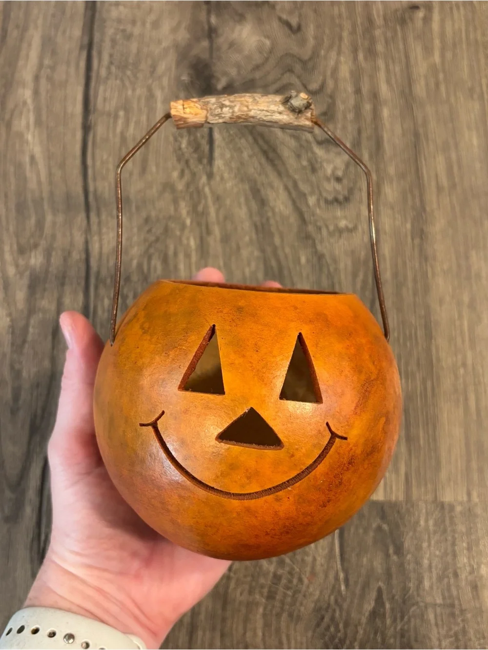 Small Handcrafted Decorative Gourd Jack-O'-Lantern Pumpkin Bucket Halloween